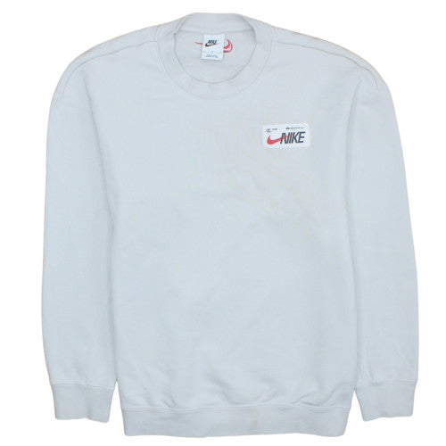 Nike Women White Cotton Crew Neck Sweatshirt L Logo Print