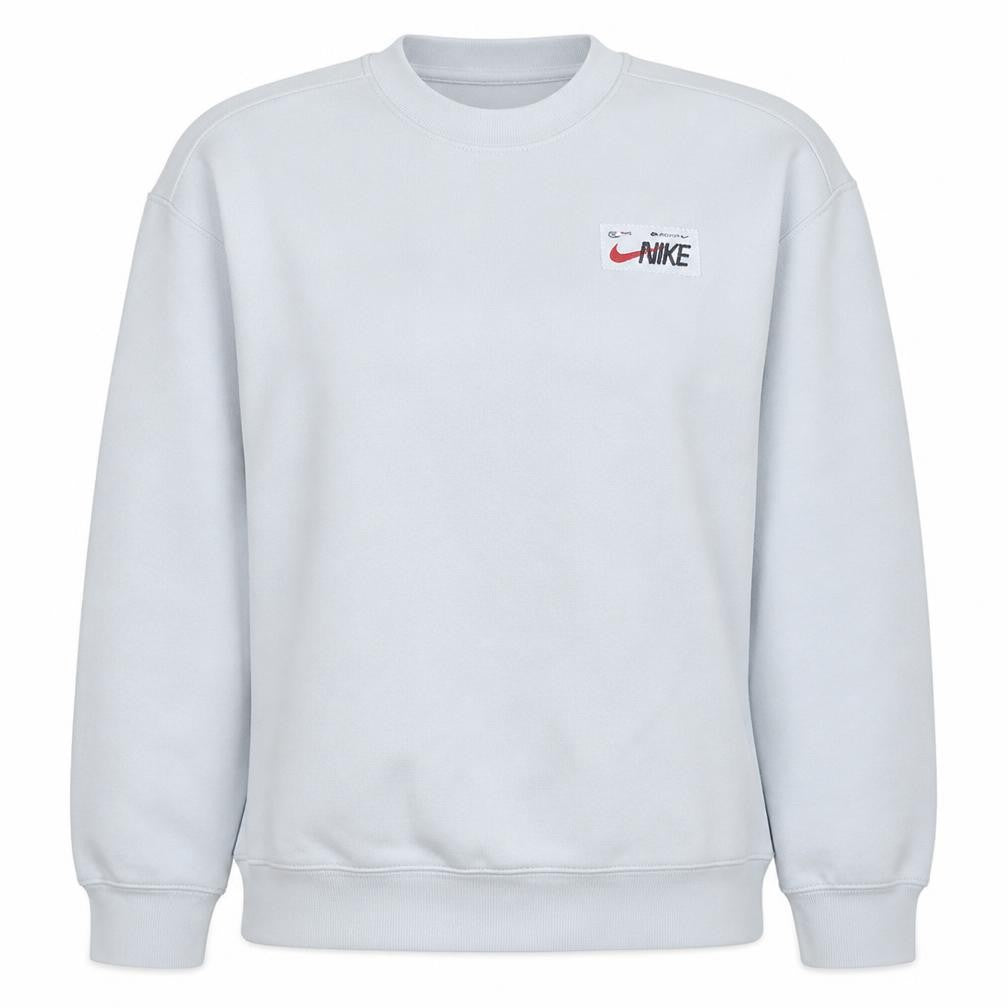 Front view of Nike Women White Cotton Crew Neck Sweatshirt L Logo Print