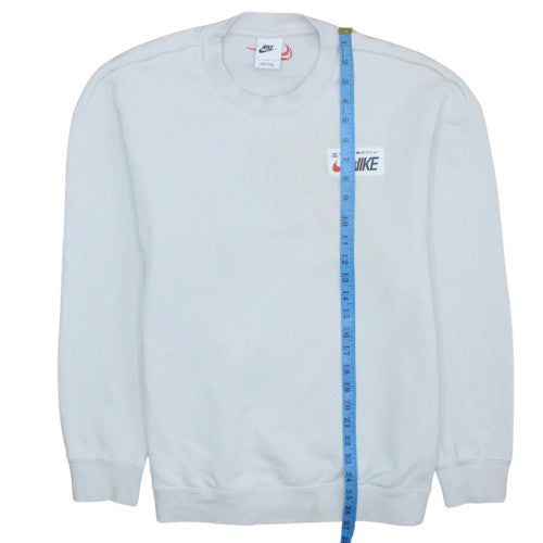 Nike Women White Cotton Crew Neck Sweatshirt L Logo Print