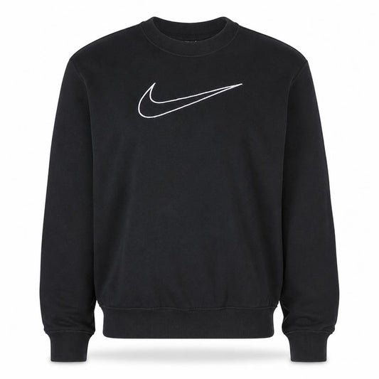 Front view of Nike women’s black dri-fit crew neck pullover sweatshirt, size S