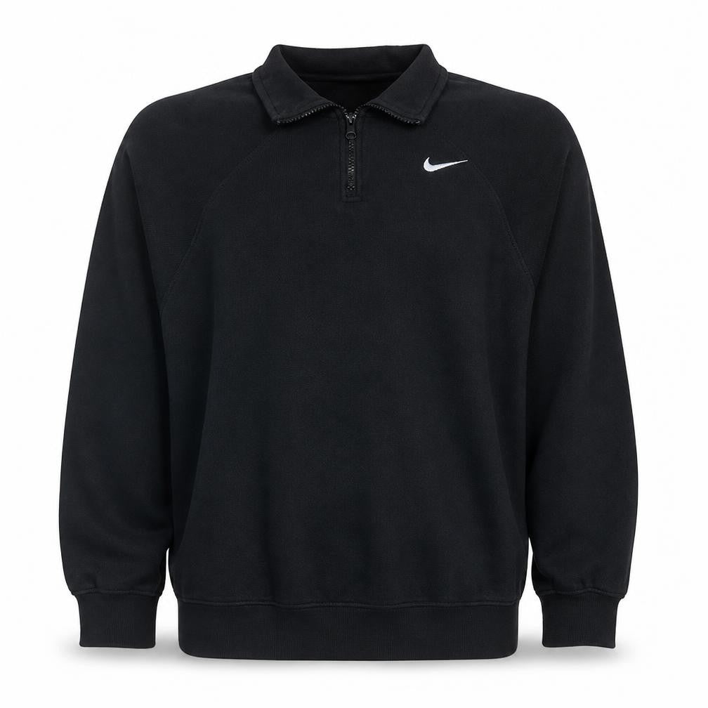 Front view of Nike Men's Black 1/4 Zip Collared Fleece Sweatshirt, size M