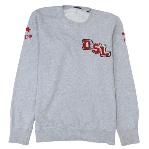 Diesel Men's Grey L Crew Neck Embroidered Logo Pullover Sweatshirt
