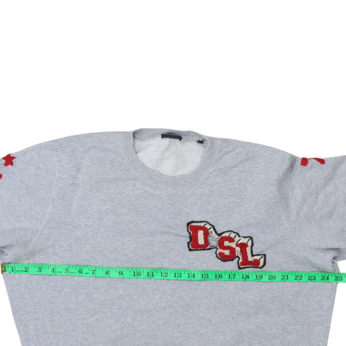 Diesel Men's Grey L Crew Neck Embroidered Logo Pullover Sweatshirt