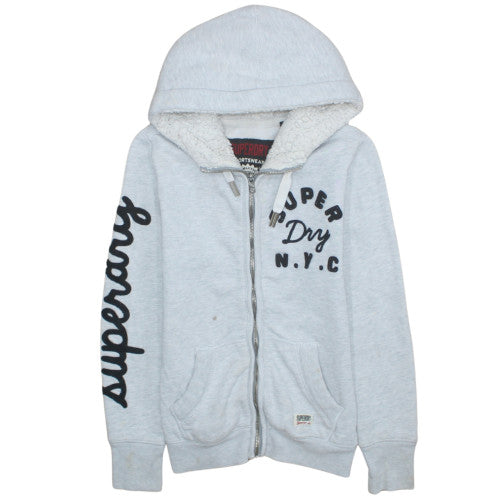 Superdry Women Grey Full Zip Hoodie Fleece Lined Size S