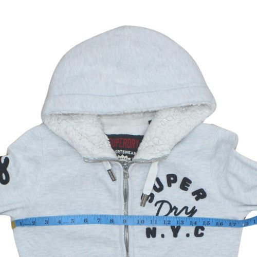 Superdry Women Grey Full Zip Hoodie Fleece Lined Size S