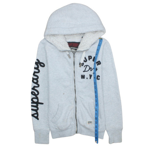 Superdry Women Grey Full Zip Hoodie Fleece Lined Size S