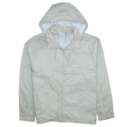 Adidas Men's Beige L Hooded Windbreaker Jacket Full Zip Sportswear