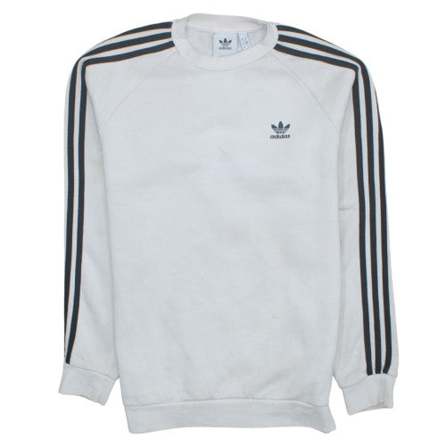 Adidas Mens White Crew Neck Sweatshirt M Classic 3 Stripe Style