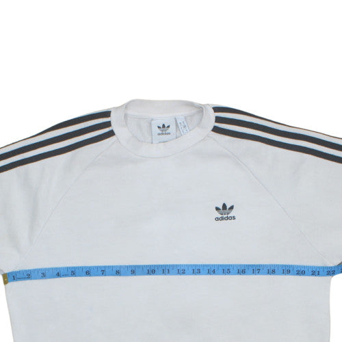 Adidas Mens White Crew Neck Sweatshirt M Classic 3 Stripe Style