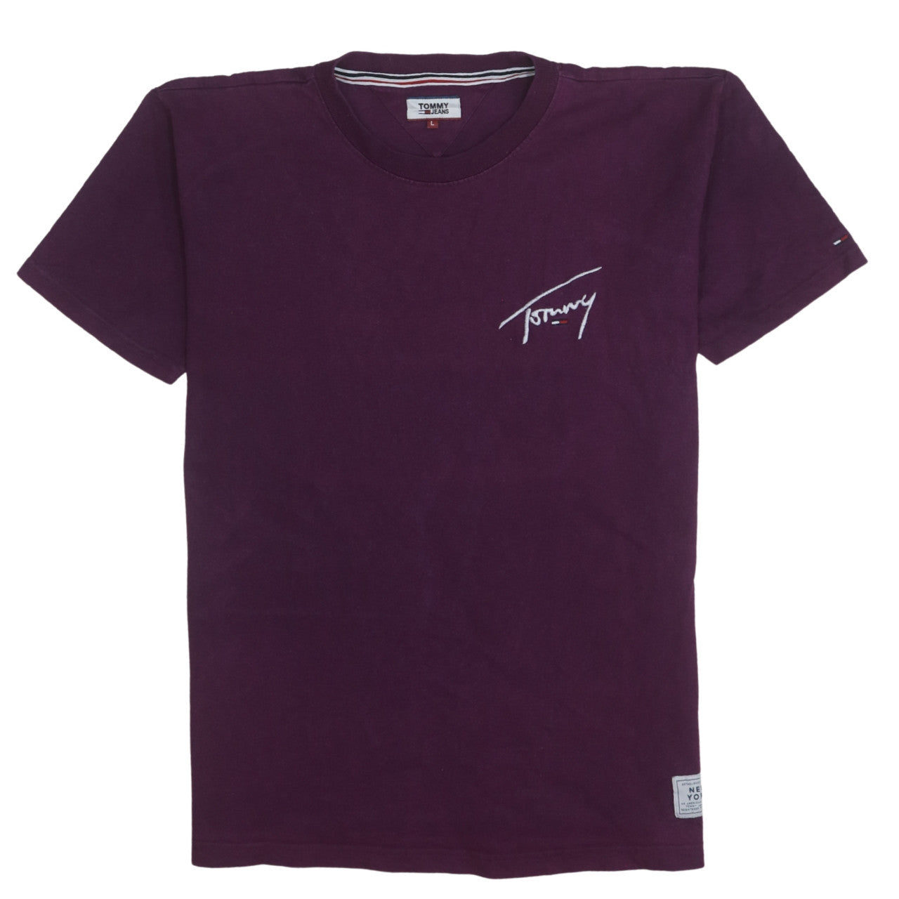 Tommy Jeans Men's Purple Logo Crew Neck Cotton T-Shirt Size L