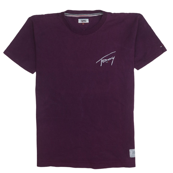 Tommy Jeans Men's Purple Logo Crew Neck Cotton T-Shirt Size L