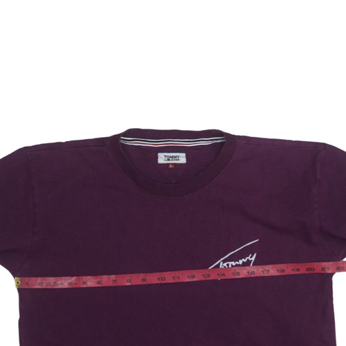 Tommy Jeans Men's Purple Logo Crew Neck Cotton T-Shirt Size L