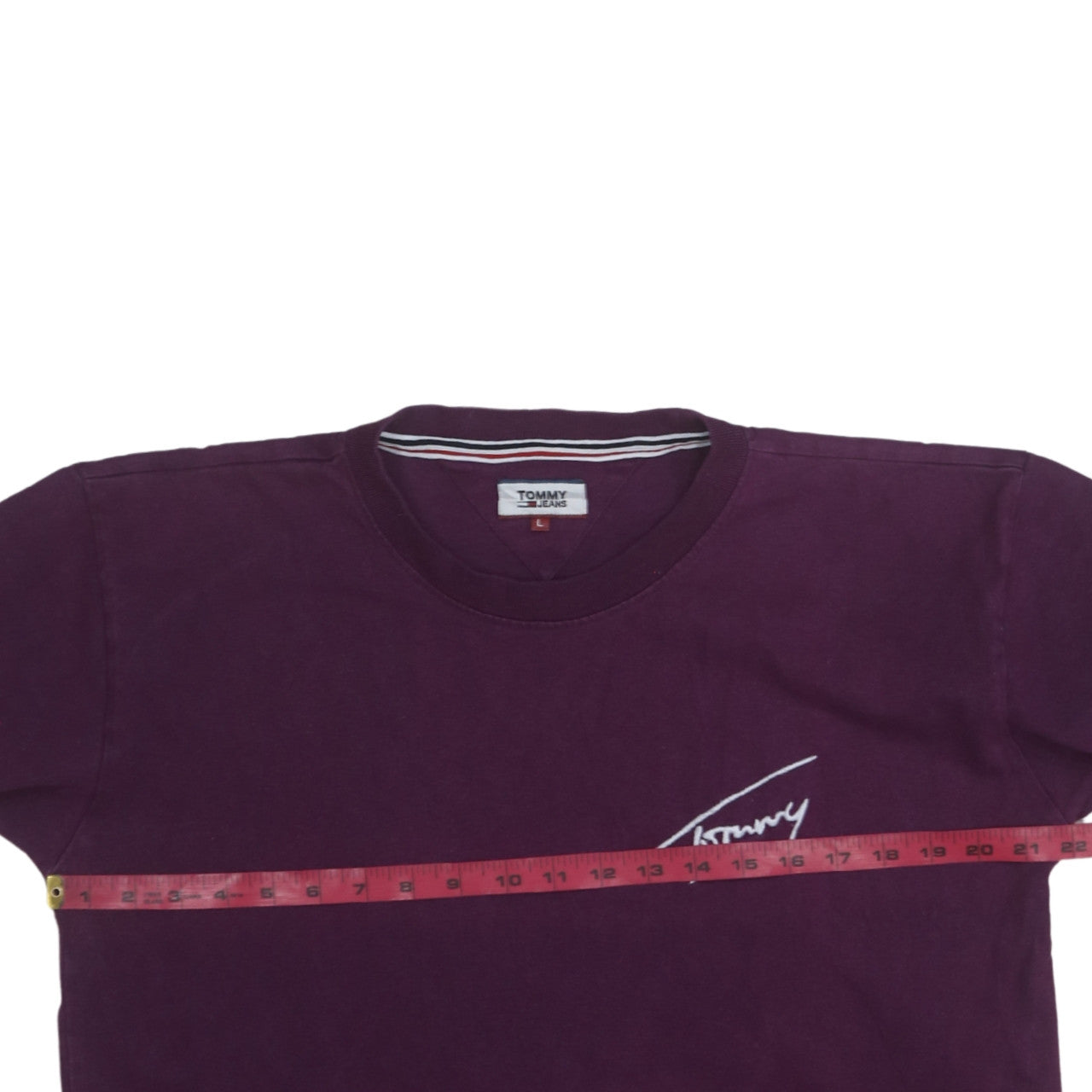 Tommy Jeans Men's Purple Logo Crew Neck Cotton T-Shirt Size L