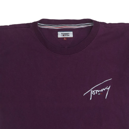 Tommy Jeans Men's Purple Logo Crew Neck Cotton T-Shirt Size L