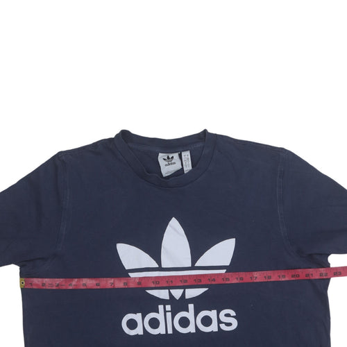 Adidas Men's Navy Blue Trefoil Graphic Crew Neck Cotton T-Shirt Size L