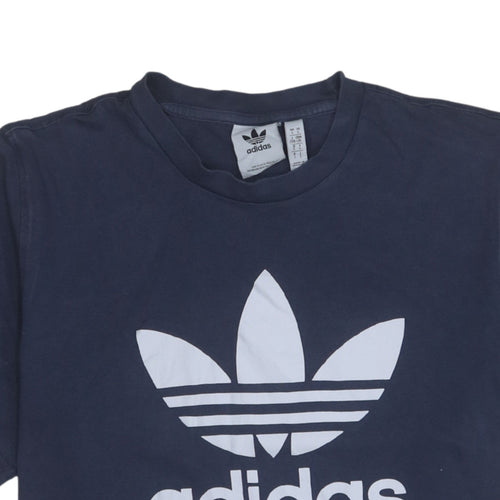 Adidas Men's Navy Blue Trefoil Graphic Crew Neck Cotton T-Shirt Size L