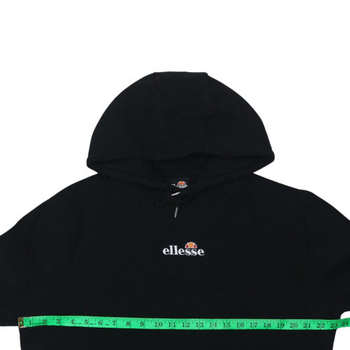 Ellesse Men Black Pullover Hoodie L Logo Fleece Sweatshirt