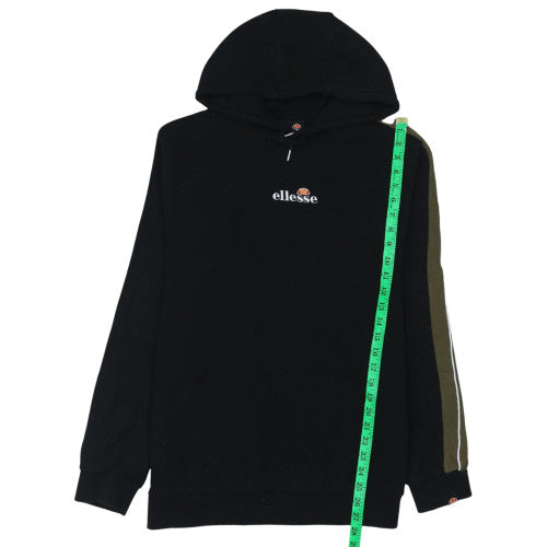 Ellesse Men Black Pullover Hoodie L Logo Fleece Sweatshirt