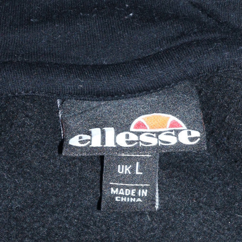 Ellesse Men Black Pullover Hoodie L Logo Fleece Sweatshirt