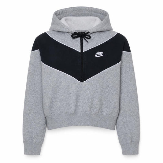 Front view of Nike women’s grey black 1/2 zip hooded sweatshirt m