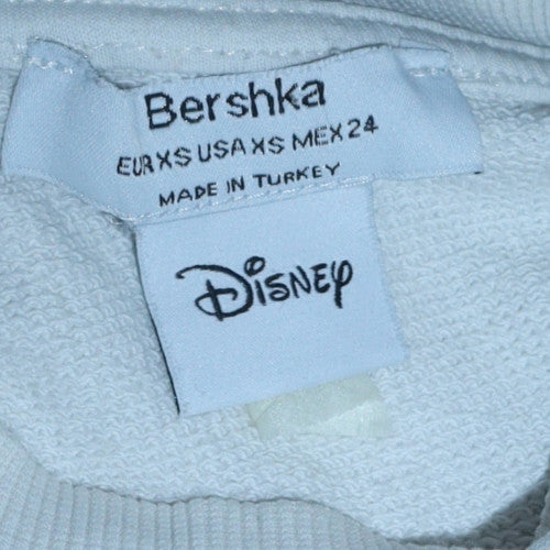 Bershka Women White Mickey Mouse Graphic Pullover Sweatshirt XS