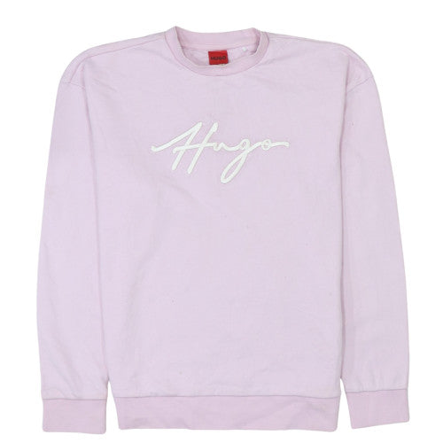 Hugo Women's Pink Crew Neck Pullover Sweatshirt M Cotton Logo