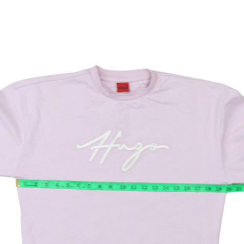 Hugo Women's Pink Crew Neck Pullover Sweatshirt M Cotton Logo