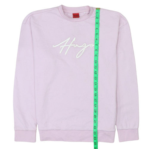 Hugo Women's Pink Crew Neck Pullover Sweatshirt M Cotton Logo