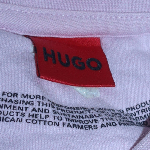 Hugo Women's Pink Crew Neck Pullover Sweatshirt M Cotton Logo