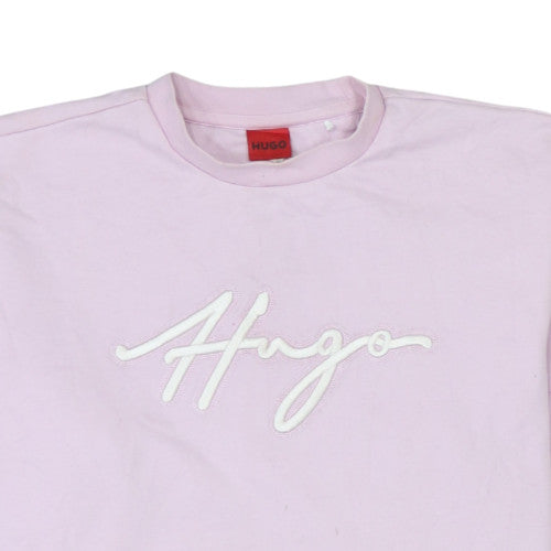 Hugo Women's Pink Crew Neck Pullover Sweatshirt M Cotton Logo