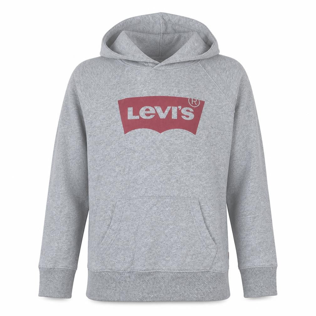 Front view of Levi's men’s grey hoodie small pullover graphic logo sweatshirt