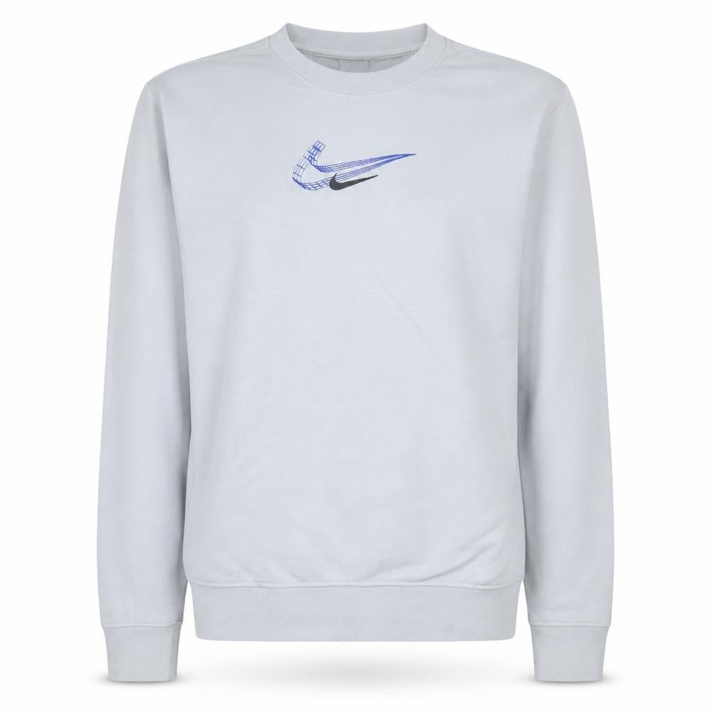Front view of Nike women’s grey small crew neck pullover sweatshirt