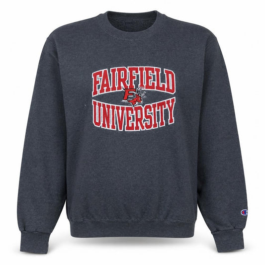 Front view of Champion Fairfield University Grey Sweatshirt women’s m pullover crew neck