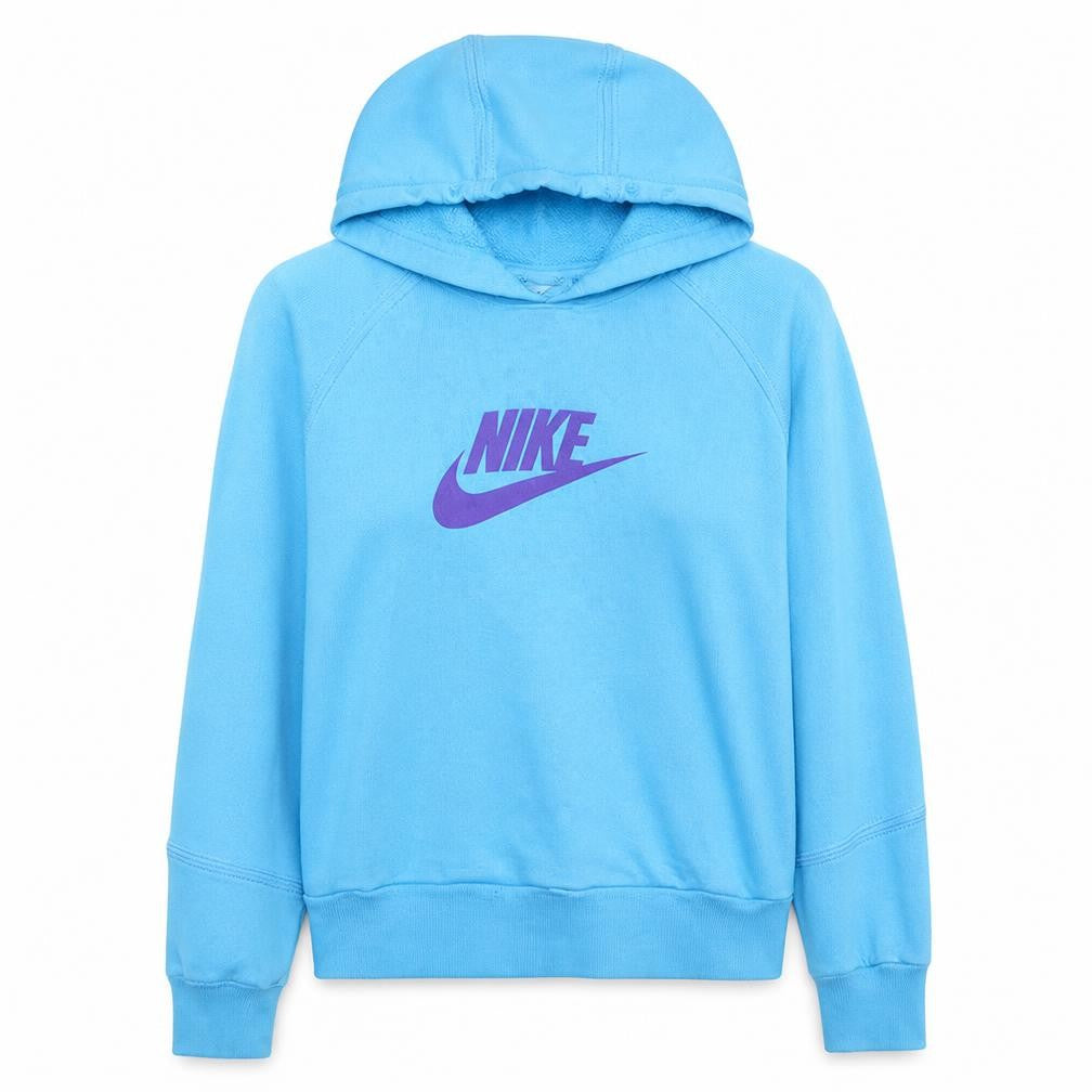 Front view of Nike women’s blue pullover hoodie xl cotton blend logo sweatshirt