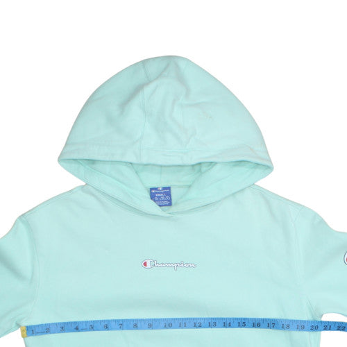 Champion Women's Mint Green Pullover Hoodie Small Cotton Logo Sleeve