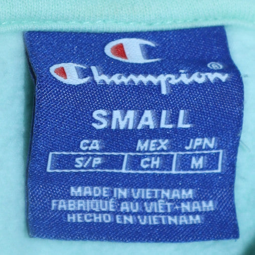 Champion Women's Mint Green Pullover Hoodie Small Cotton Logo Sleeve