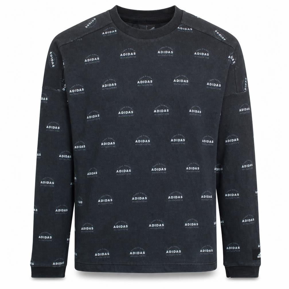 Front view of Adidas Men's Black Logo Crew Neck Pullover Sweatshirt, size M