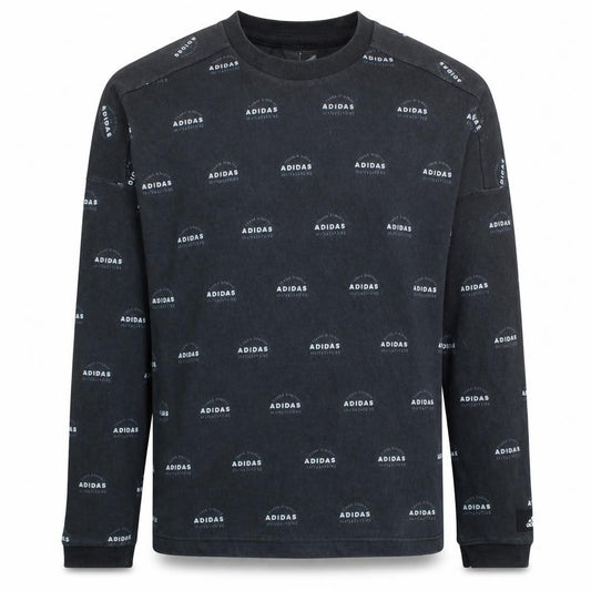Front view of Adidas Men's Black Logo Crew Neck Pullover Sweatshirt, size M
