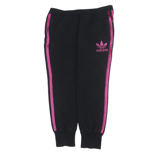 Adidas Womens Black Jogger Trousers Size 12 with Pink Stripes