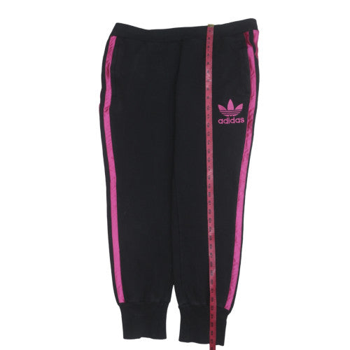 Adidas Womens Black Jogger Trousers Size 12 with Pink Stripes
