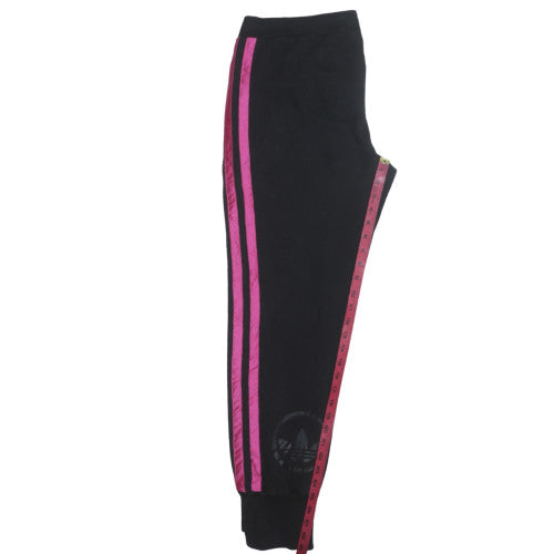 Adidas Womens Black Jogger Trousers Size 12 with Pink Stripes