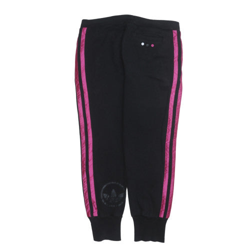 Adidas Womens Black Jogger Trousers Size 12 with Pink Stripes