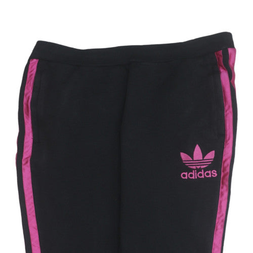 Adidas Womens Black Jogger Trousers Size 12 with Pink Stripes