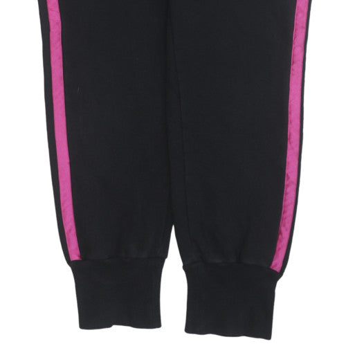 Adidas Womens Black Jogger Trousers Size 12 with Pink Stripes