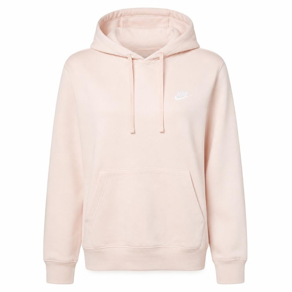 Front view of Nike Women Pink Pullover Hoodie Small Hooded Cotton Blend Sweatshirt