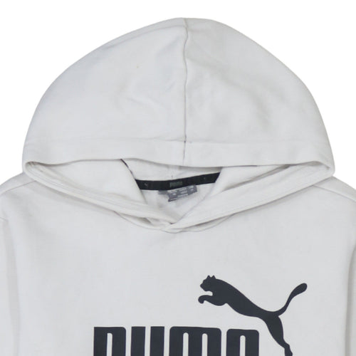 Puma Womens White XS Pullover Hoodie Classic Logo Fleece Sweatshirt