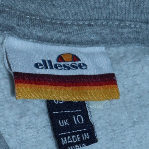 Ellesse Womens Grey Full Zip Hoodie UK 10 Cotton Blend Casual