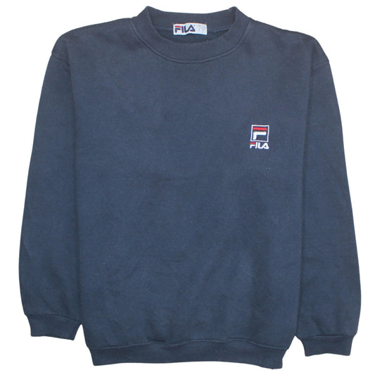 FILA Womens Navy Blue Sweatshirt L Logo Embroidered Pullover Classic Fit