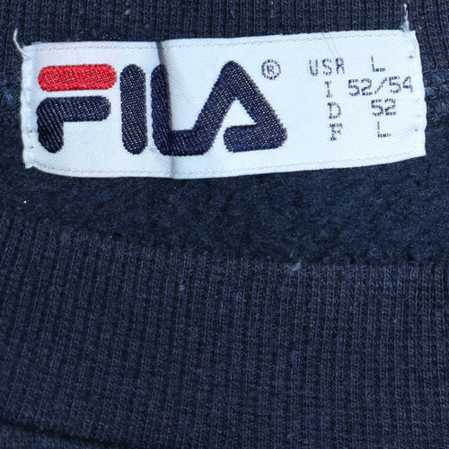 FILA Womens Navy Blue Sweatshirt L Logo Embroidered Pullover Classic Fit