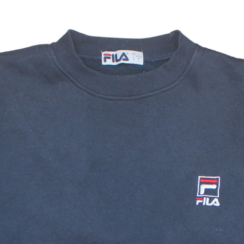 FILA Womens Navy Blue Sweatshirt L Logo Embroidered Pullover Classic Fit